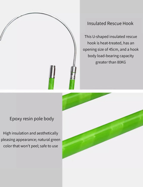 Pro Grade Adjustable Green High Voltage Hook Safety Pole Portable with insulated hook and epoxy resin pole body