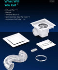 Sleek Ten Inch Ceiling Ventilation Fan With Built In Light Smooth Bath Exhaust Unit includes components like fan, duct, and manual.