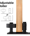 Barn Door Floor Guide Set Black Powder Coated Carbon Steel Construction With Durable POM Nylon Rollers, 8 In 1 Adjustable.