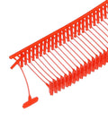 Snag These Badass Plastic Label Barbs That Slap Right Onto Garments And Gear Zero Fuss Threading Works Awesome With All Standard Label Guns Comes In A Bulk Pack Of 1000 Red Pieces, showing red plastic label barbs in a row.