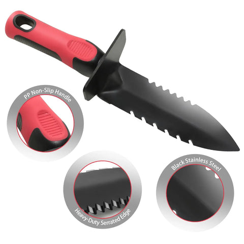 Heavy Duty Metal Detecting Shovel With Carry Sheath Dual Serrated Edge Digging Tool Non Slip Handle Rugged Digger Trowel showcasing features