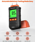 Pin Type Wood Moisture Meter For Firewood And Lumber With Drywall And Building Materials Readings, Direct Contact Pins, 0.0 To 58.0 Percent Range, Two Percent Accuracy, Seven Material Modes For Fast DIY And Pro Timber Checks, black handheld meter