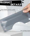 Heavy Duty Door Latch Guard Plates Two Pack Security Strike Plates Solid Carbon Steel Build Gray shown in hand, features pre-drilled holes.