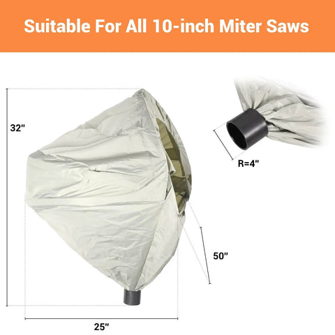 Heavy Duty Miter Saw Dust Hood with 4 Inch Vacuum Port, Oxford Fabric Dust Collector Enclosure for Most 10 Inch Sliding and Chop Saws, Grey