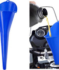 Long Neck Oil Funnel For Cars And Trucks, Built Tough Plastic Universal Pouring Tool For Oil Gas And Lubricants, Blue in use