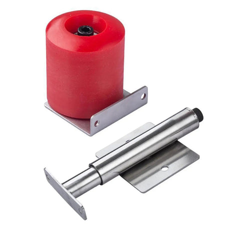 Heavy Duty Manual Edge Banding Machine Roller Replacement Wheel Made Of Stainless Steel For DIY Woodworking Projects Precision Polyurethane Tooling Part 11cm Size with red polyurethane wheel and steel shaft.