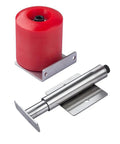 Upgrade Your DIY Woodworking Game With This Manual Edge Banding Machine Wheel, red polyurethane roller and stainless steel frame.