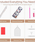 Components of Angel Girl Diamond Art Kit For Adults 5D Diamond Painting Round Full Drill Gem Art Craft Set with extra tools.