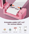 Bluetooth Thermal Label Printer 941BP Wireless 300DPI 4x6 Shipping Labels For Small Biz Works With Windows Mac iPhone Android PC Amazon Shopify Etsy USPS Pink, showing adjustable label width feature.