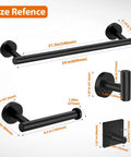 Matte Black Stainless Steel Bathroom Hardware Set with 24 Inch Hand Towel Bar Toilet Paper Holder Three Robe Towel Hooks size guide