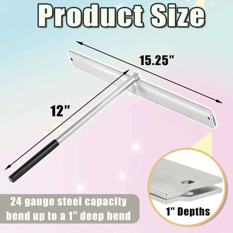 15.25 Inch Sheet Metal Bender Hand Tool With 1 Inch Fold Depth Manual Hemming Tool Silver, dimensions and depth shown
