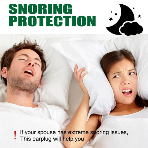 Woman disturbed by snoring man, showcasing Soft Silicone Sleep Ear Plugs For Noise Reduction Up To 32dB, Ideal For Sleeping.