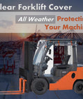 CHENGNAN forklift rain cover (up to 6000 lb) with clear EVA canopy; orange forklift shown
