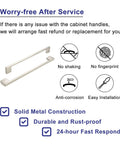Image showing two Five Pack 7.5 Inch Hole Center Brushed Nickel Cabinet Pulls with icons for anti-corrosion and no fingerprint.