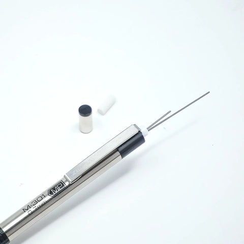 Close-up of Heavy Duty 0.7Mm Mechanical Pencil Two Pack with lead and eraser, stainless steel barrel for smooth writing.