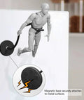 Magnetic Action Figure Stand With Scratch Free Silicone Base For 6 To 7 Inch Figures, installed on metal surface showcasing flexibility.