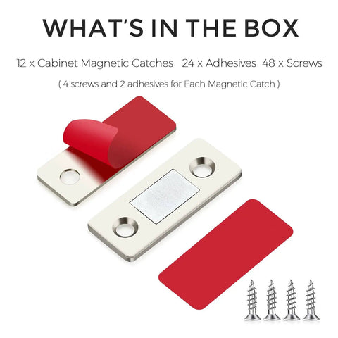 Ultra Thin Magnetic Cabinet Door Catch Set 12 Pack Stainless Steel Adhesive And Screw In Latch components with screws