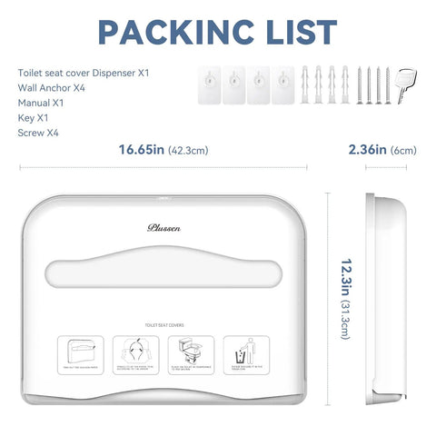 Wall Mounted Toilet Seat Cover Dispenser With No Drill Installation Half Fold Holder dimensions and installation kit