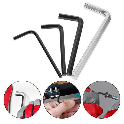 Sturdy Hexagon Key Wrench Set 4 Pieces Black And Silver Carbon Steel L Shaped Hex Tools For Tight Bike Maintenance And Home Repair Jobs M3 To M6 set