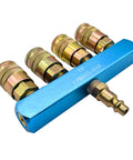 Aluminum Rectangular Manifold Kit With Four Quarter Inch Steel Industrial Couplers And One Quarter Inch Steel Plug ready to install