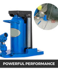 Heavy Duty 10 Ton Hydraulic Car Jack With Adjustable Toe Lift Pads, blue color, used for rapid auto repairs.