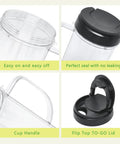 Two Pack Tall 22 Ounce Blender Cups With Flip Top To Go Lid For Smoothies And Shakes, Dishwasher Safe Mug With Handle