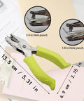 Soft Grip Hole Punch Set With Two Handy Mini Punches In One Quarter Inch And One Eighth Inch for scrapbooks, green handle, size details