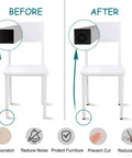 Chair with before and after view showing square tube insertion of Adjustable Leveling Feet Kit For 2 By 2 Inch Square Tubes And Desk Legs