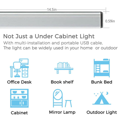 Two Pack 14.5 Inch USB Plug In LED Under Cabinet Lights Dimmable With Three Color Temperature 2700K 4500K 6000K Silver Finish, multi-use diagram