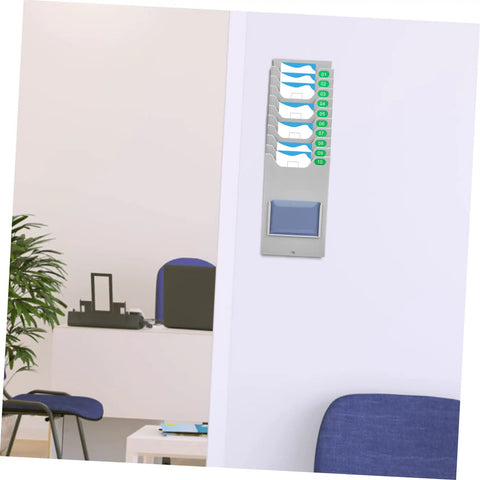 Heavy Duty Multi Grid Material Card Rack For Warehouse Sorting And Employee Attendance Trackers mounted on a wall with compartments for labels.