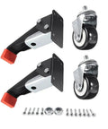 Heavy Duty Retractable Workbench Caster Wheels 2 Piece Set for Machinery Tables with steel pedals and hardware included.