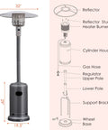 Heavy Duty 50,000 BTU Propane Patio Heater for Outdoors, Steel Heat Lamp With Wheels, Trip Over Safety, CSA Certified