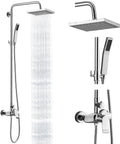 Dope Polished Chrome Exposed Shower System With 8 Inch Square Rainfall Shower Head And Hand Sprayer Wall Mounted Solid Brass Construction