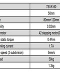 Specifications table for Motorized Rotary Positioning Stage With Vertical Travel For Lab Optical Instrumentation