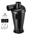Kickass Heavy Duty Dust Collector Separator For Shop Vacs With Hella Tough Dual Filters And Wild Turbo Suction Power Built For Gnarly Woodworking Sites And Sleek Black Shop Jobs, black plastic separator with attachments.