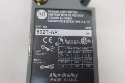 802T AP Limit Switch Series H Heavy Duty Industrial Control Sensor label close-up
