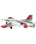 Side view of Habu STS 70mm EDF Jet RC Airplane Ready To Fly With SAFE Technology Smart Trainer, gray and red design.