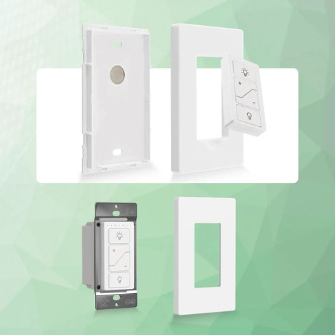 Top Tier Wireless Dimmer Switch With Remote And Alexa Compatible For Buttery Smooth Ambient Lighting And Zero Sweat Wiring Control For Your Next Home Upgrade, showcasing switch and remote in white.