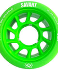 Savant Derby Roller Skate Wheels 4 Pack For Derby Skates, green urethane wheel with oversized core, top view