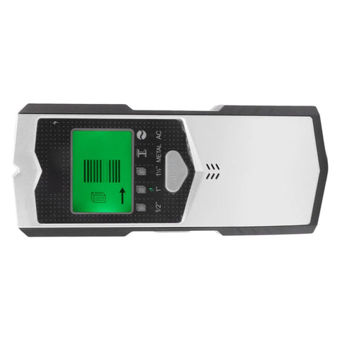 FTVOGUE 5 in 1 Stud Finder Wall Scanner with LED Green Backlit Screen showing detection indicators for metal and wood