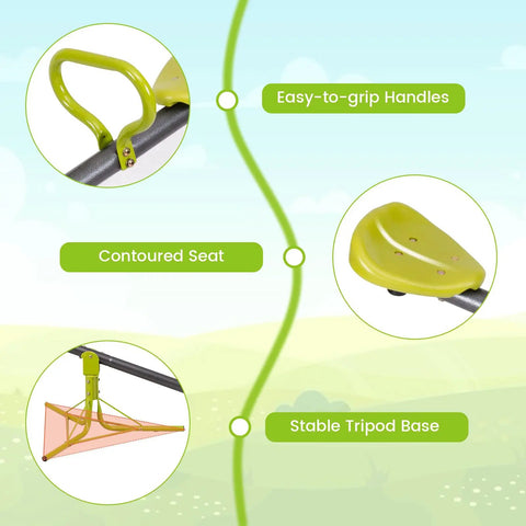 Features of Swivel Teeter Totter Seesaw For Kids Outdoor Play Set With 360 Degree Rotation, highlighting handles, seat, and base.