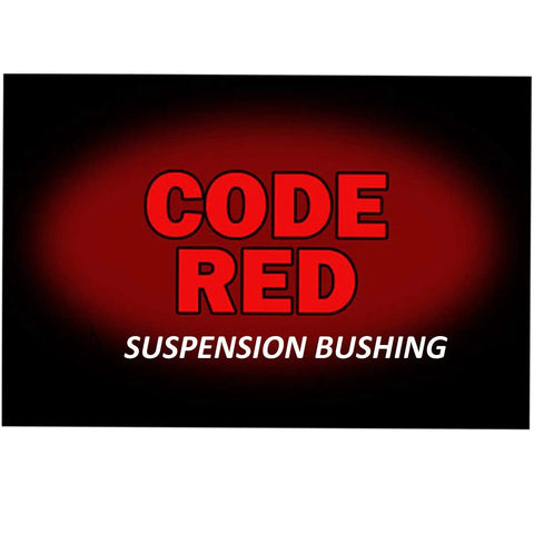 Code Red Suspension Bushing label on a black and red background for visual identification of suspension components.