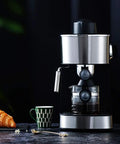 Smooth As Butter Semi Automatic Steam Foaming Machine For Espresso Bars Featuring Zero Sweat Operation, sleek stainless steel and glass design.