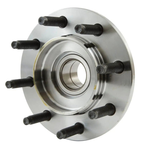 Top Shelf Front Wheel Bearing And Hub Assembly Built Rock Solid For Epic Handling On 2000 To 2002 Dodge Ram 2500 3500 Rwd, shiny metal hub with bolts.