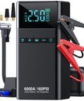 All-In-One Portable Car Jump Starter With Air Compressor, 6000A Jump Box With LED Lights, 160 PSI, Jumper Cables, USB Ports