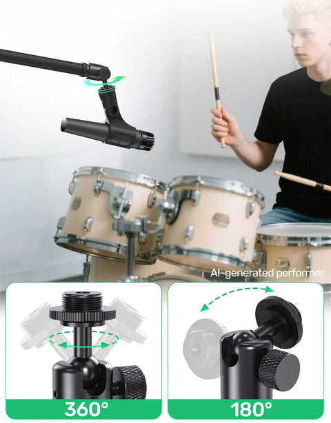Adjustable Ball And Socket Mic Adapter With 360 Degree Pan And 90 Degree Tilt All Metal Pro Grade Gear For 5/8 And 3/8 Inch Threaded Mounts Lightweight Secure Locking Swivel Mic Stand For Streaming Cameras And Mics on drum mic setup