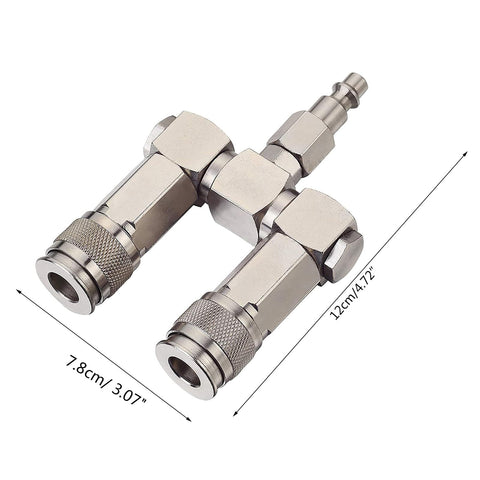 Two Way Air Manifold 3 Port Industrial Pneumatic Quick Connect Swivel Socket 360 Degree Hose Splitter Line Connector