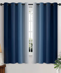 Blue And Gray Ombre Curtain Panels 63 Inch Length Two Pack, Room Darkening Gradient Window Drapes For Bedroom, front view