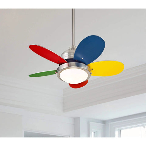 Dope Roundabout 30 Inch Indoor Ceiling Fan With Light Kit, multicolor reversible blades, opal frosted glass, brushed nickel finish