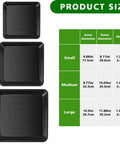 Three Size Square Stepping Stone Molds Set for Concrete, Reusable Plastic Cement Molds in 8, 10.2, and 12.2 Inch Sizes next to size chart.